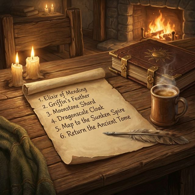 A Dungeon Master's simple prep notes on parchment next to a coffee mug