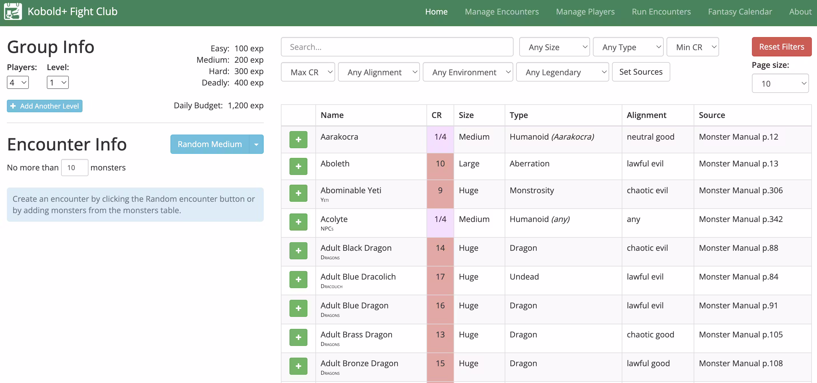 Kobold Fight Club Encounter Builder