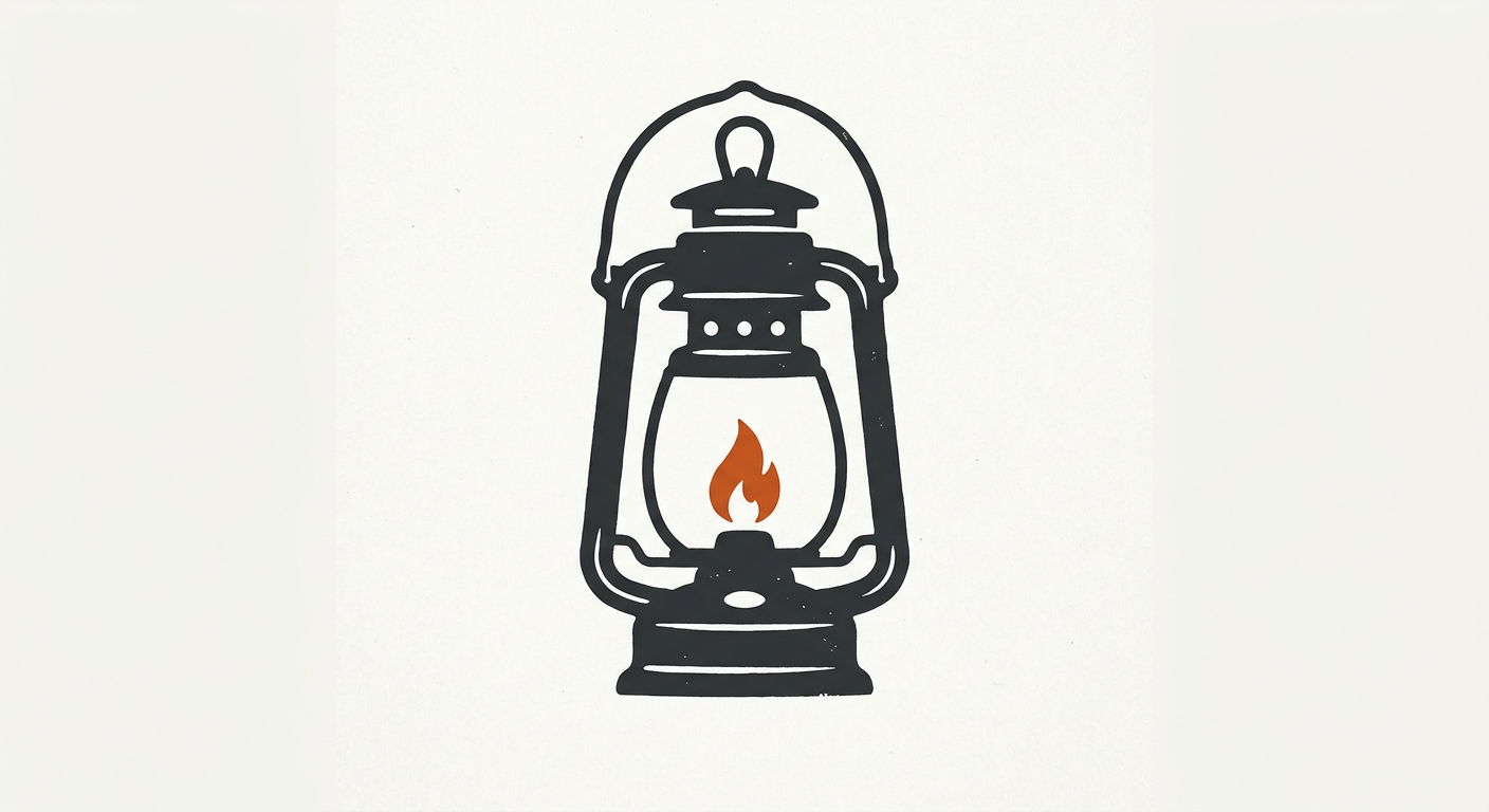 Bold two-color emblem of a single lit lantern with a steady flame, representing a coward who keeps showing up