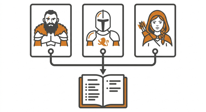 D&D NPC tracker cards connected to a session record