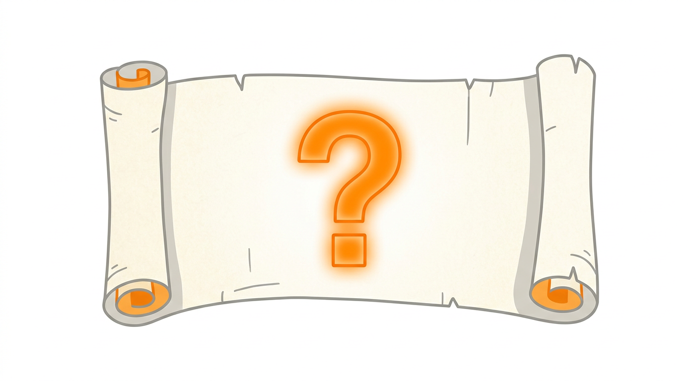 Simple flat illustration of a scroll with a glowing question mark