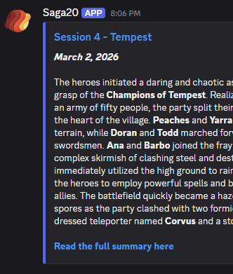 Session summary shared to Discord