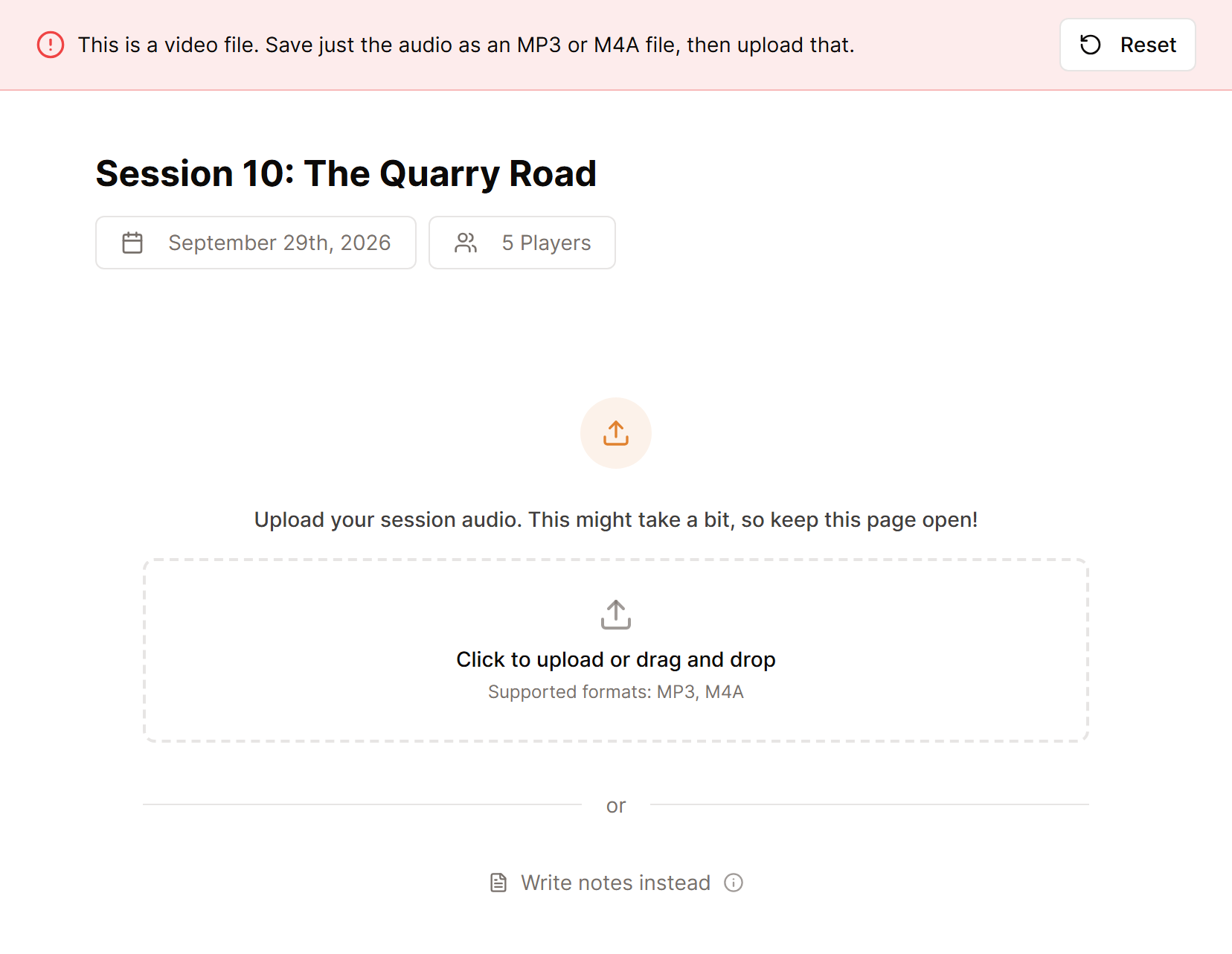 The message shown after choosing a video file, asking you to save just the audio as an MP3 or M4A file.