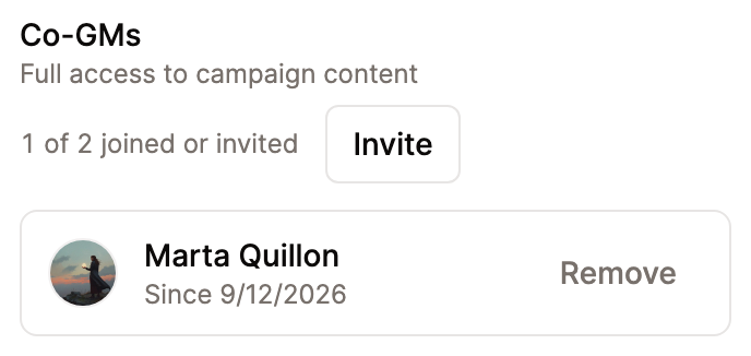 Invite or remove a Co-GM in People and access.