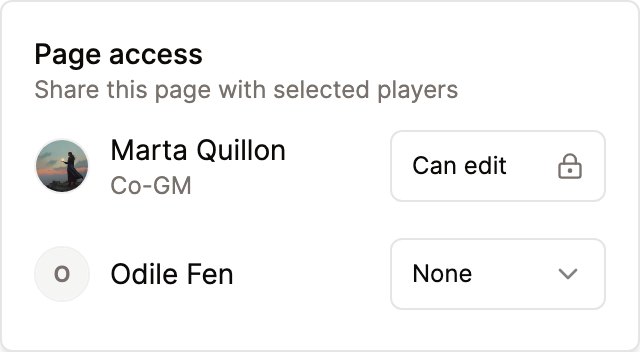 Choose Can view or Can edit for an individual player in Page access.