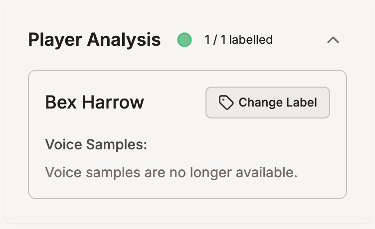 Use Change Label in Player Analysis to correct a speaker.