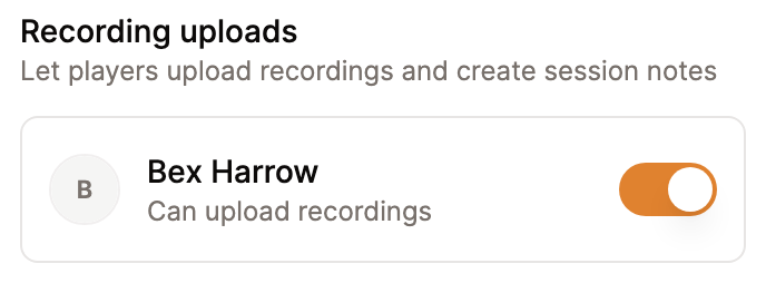 Turn on recording access for a player in People and access.
