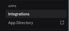 The Apps section of Discord server settings, showing Integrations.