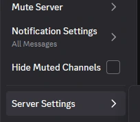 The Discord server menu, with Server Settings at the bottom.