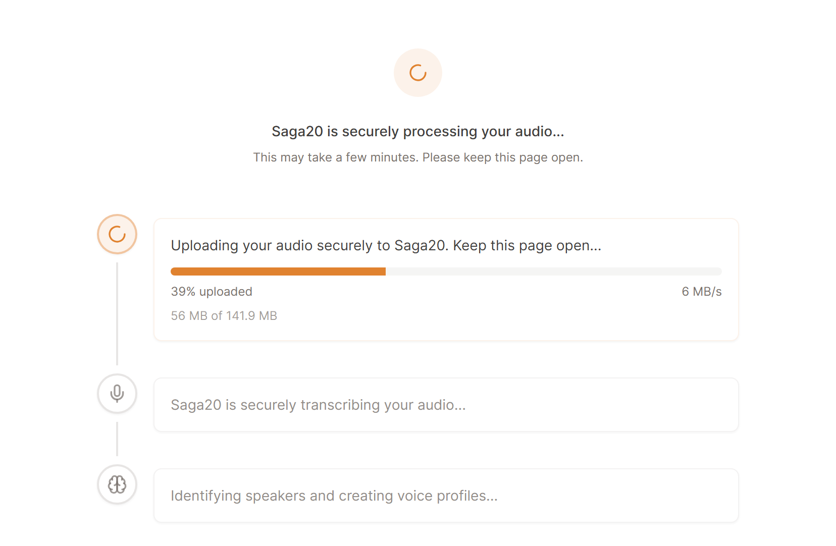 A recording uploading to a session, with a progress bar showing how much has been sent.