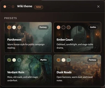 Choose a wiki theme preset in Saga20.